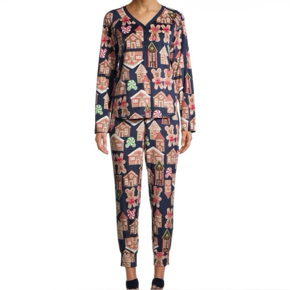Disney Holiday Gingerbread Mickey & Minnie Mouse long sleeve pajama set large